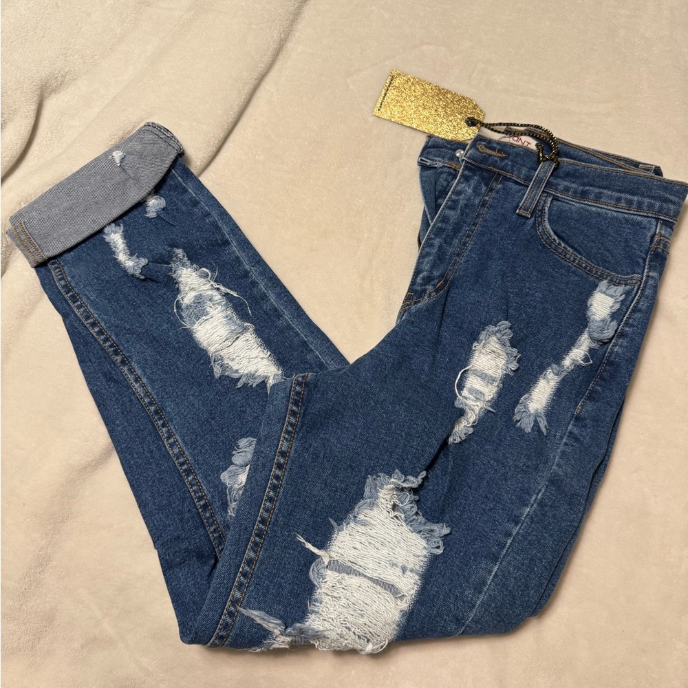 Distressed Blue Jeans